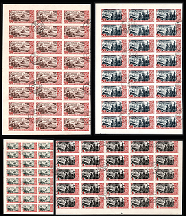 1947 30th Anniversary of the October Revolution, Soviet Union, USSR, Russia, Part Sheets, Margins, Imperforate