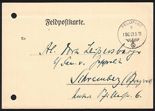 1939 (29 Sep) Third Reich, Germany, Field Post Feldpost Postcard from First Month of War, Rare Feldpost Postmark with only Three Numbers