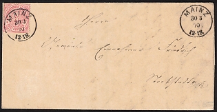 1868 3Kr North German Confederation, German States, Germany, Foldet Letter From Mainz to Stockstadt a.R., Arrival Postmark