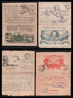 1944 Soviet Union, Group of Military Field Post Feldpost Censored Postcards
