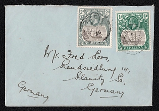 1936 (25 Oct) International cover from St. Helena to Planitz, Sa. (Germany), franked with 2d and 1d (St. Helena), canceled by St. Helena postmark. No arrival postmark. VF.
