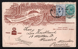 1905 (21 Nov) International advertising cover from Sydney (New South Wales, Australia) to Munich (Germany), franked with 2d and ½d (New South Wales, Australia), canceled by Sydney postmark. No arrival postmark
