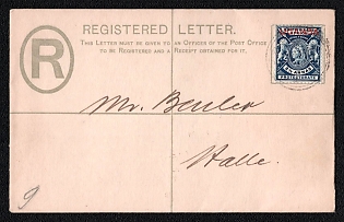 1902 (ca.) International registered cover from Entebbe (Uganda) to Halle (Germany), franked with 2½a with red overprint Uganda (Uganda), on postal stationery 2a with black overprint Uganda, canceled by Entebbe postmark. No arrival postmark