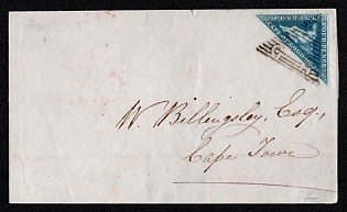 1859 (Apr) Local cover of Cape of Good Hope to Cape Town (Cape of Good Hope), franked with 4d (Cape of Good Hope), canceled by grid postmark. Via Aliwal April 5, 1859. Arrive in Cape Town April 7, 1859