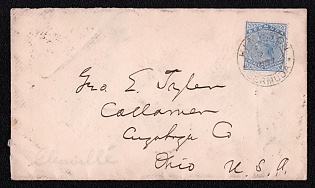 1897 (11 Nov) International cover from Hamilton (Bermuda) to Collamer, Ohio (USA), franked with 2½d (Bermuda), canceled by Hamilton postmark. Via Cleveland November 15 and East Cleveland November 16. Arrived in Glenville November 17, 1897. VF.