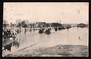 1908 'Flood in Moscow in April 1908. Dorogomilovsky Bridge', Russian Empire, Picture Postcard from Moscow to Alupka franked with 3k