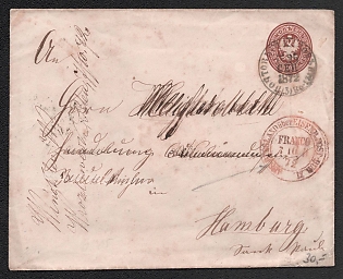 1872 10k Stamped Envelope, Postal Stationery, Brown, International shipment from Warsaw to Hamburg (Germany), Wax Seal, 11th Issue