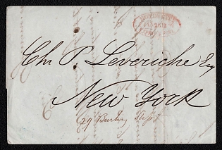 1847 (28 Dec) Pre-philatelic stampless letter sheet from Paris (France) to New York (USA). Greene & Co. (Forwarding Agent Cachet). Arrive in New York January 26, 1847. Red oval cachet "BOYD'S CITY / JAN 26 / 12 / EXPRESS POST". Upon arrival in America, it was handled by Boyd's City Express Post