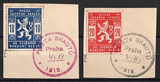 1918 Czechoslovakia, Complete Set, Unofficial Scout Issue, Readable Postmark, Signed