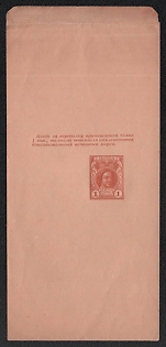 1913 1k Postal Stationery Stamped Parcel, Romanov Dynasty, Petr I, 89:411 mm, With a note, Dark orange, Cream  Paper