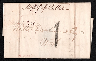 1824 (26 Mar) Pre-philatelic stampless sheet letter within London (England), payment postmark cachet rate "1". London postmark on reverse side