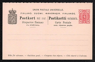 1891 10 + 10p Postal stationery Postcard, Russian Finland, 18th Issue, Double with paid reply