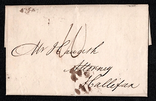 1806 (Feb 1) Pre-philatelic stampless letter sheet from London (Great Britain) to Halifax (Great Britain), payment postmark handwriten tax "10". London postmark on reverse side