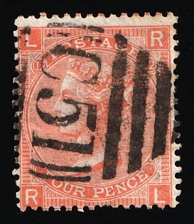 1865-79 4d British Post Offices in Danich West Indies, St Thomas, Vertical Oval ‘C51’ Type of Obliterator, Plate Number '12', SHIFTED Perforation