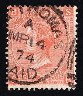 1865-79 4d British Post Offices in Danich West Indies, St Thomas, Сircle ‘St Thomas’ Type of Obliterator, Plate Number '13'