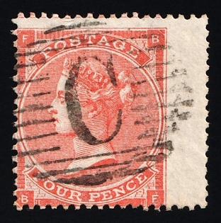 1853-83 4d British Post Offices in Turkish Empire, Constantinople, Vertical Oval ‘C’ Type of Obliterator, Plates '4' SHIFTED Perforation