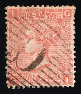 1853-83 4d British Post Offices in Turkish Empire, Constantinople, Vertical Oval ‘C’ Type of Obliterator, Plate Number '8'