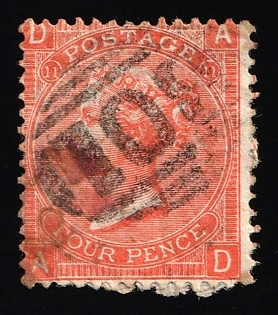 1858-1879 4d British Post Offices in Egypt, Alexandria, Vertical Oval ‘B01’ Type of Obliterator, Plate Number '11'
