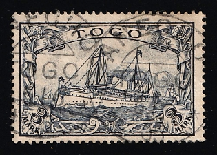 1900 3m Togo, German Colonies, Kaiser’s Yacht, Germany, Signed