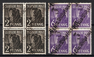 1948 District 3 Berlin-Wilhelmsruh Main Post Office, Berlin Emergency Issue, Soviet Russian Zone of Occupation, Germany, Blocks of Four, Signed