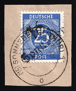1948 25pf District 16 Sonneberg Main Post Office on piece, Berlin Emergency Issue, Soviet Russian Zone of Occupation, Germany