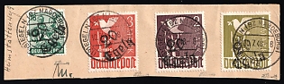 1948 District 20 Egeln Main Post Office on piece, Berlin Emergency Issue, Soviet Russian Zone of Occupation, Germany