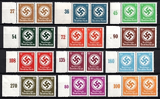 1934 Third Reich, Germany, Official Stamps, Pairs, Complete Set, Margins, Plate Numbers