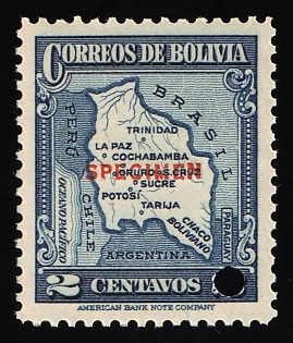 1935 2c Plurinational State of Bolivia, Specimen, Annulated