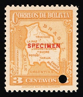 1935 3c Plurinational State of Bolivia, Specimen, Annulated