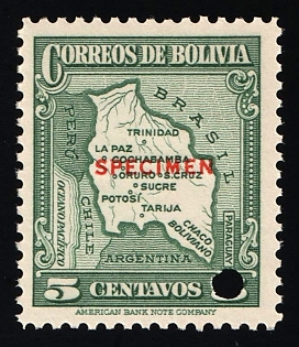 1935 5c Plurinational State of Bolivia, Specimen, Annulated