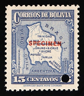 1935 15c Plurinational State of Bolivia, Specimen, Annulated