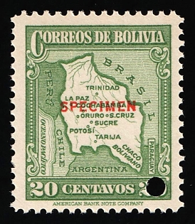 1935 20c Plurinational State of Bolivia, Specimen, Annulated