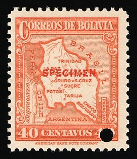 1935 40c Plurinational State of Bolivia, Specimen, Annulated