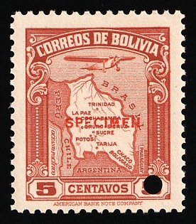 1935 5c Plurinational State of Bolivia, Airmail, Specimen, Annulated