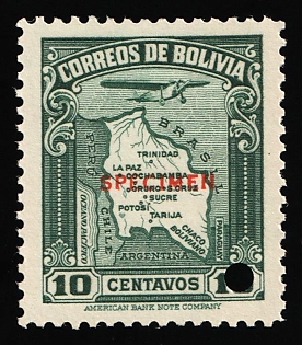 1935 10c Plurinational State of Bolivia, Airmail, Specimen, Annulated