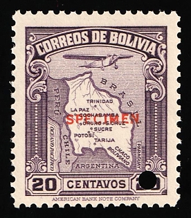 1935 20c Plurinational State of Bolivia, Airmail, Specimen, Annulated