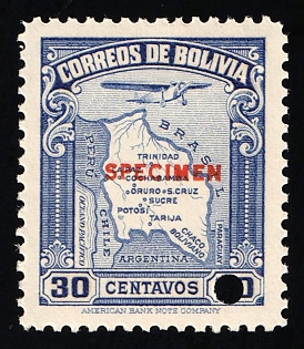 1935 30c Plurinational State of Bolivia, Airmail, Specimen, Annulated