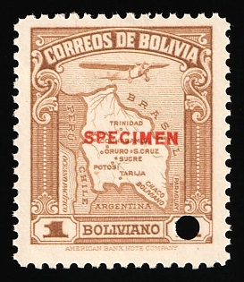 1935 1b Plurinational State of Bolivia, Airmail, Specimen, Annulated