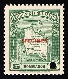 1935 5b Plurinational State of Bolivia, Airmail, Specimen, Annulated