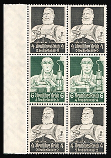 1934 Third Reich, Germany, Se-tenant, Zusammendrucke, Block, Margin