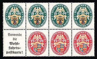 1928 Weimar Republic, Germany, Se-tenant, Zusammendrucke, Block
