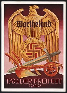 1940 (26 Oct) 'Day of Freedom. Wartheland', Picture Postcard used in Poznan (Poland), franked with 6pf, NSDAP Propaganda, Third Reich Nazi Germany, Commemorative Postmarks