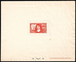 1937 90c France, Proof Sheetlet with Curtain, Epreuve de Luxe, Deluxe Presentation Miniature Sheet, Type I