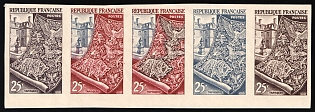 1954 25fr France, Strip, Trial Multi-Color Proofs, Imperforate