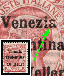 1919 10h Austrian Territories Acquired by Italy, Trentino, Italian Occupation, BROKEN 'I' and 'A' in 'Venezia'