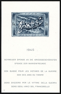 1945 3fr + 7fr Switzerland, Souvenir Sheet