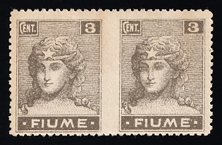 1919 3c Fiume, Italy, Allied Occupation, MISSING Perforation, Pair