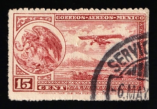1929-34 15c Mexico, Airmail, MISSING Perforation