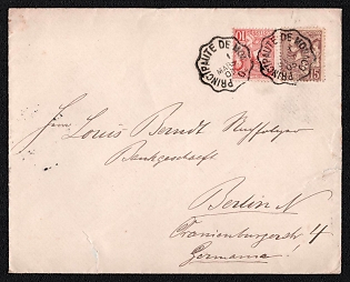 1902 (1 Mar) International cover from Monaco to Berlin (Germany), franked by 10c and 15c (Monaco), tied by Monaco postmarks. Arrive in Berlin March 3, 1902