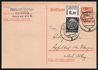 1940 (18 Jan) Third Reich, Germany, 5pf Postal Stationery Postcard from Danzig to Apfeldorf, additionally franked with 1pf